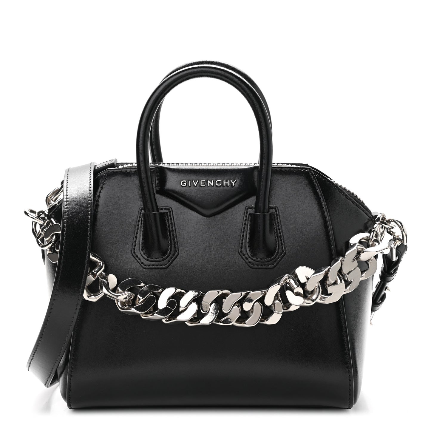 Shiny Lord Calfskin Mini Antigona With Chain Black