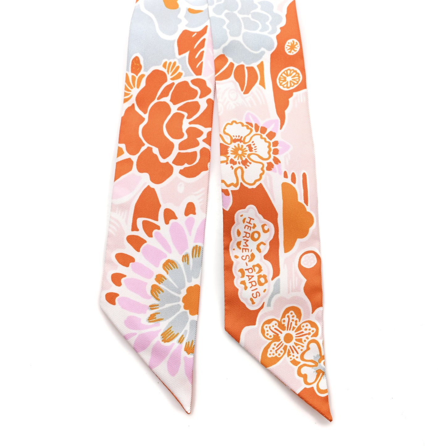 Silk Bingata Twilly Orange Rose Gris