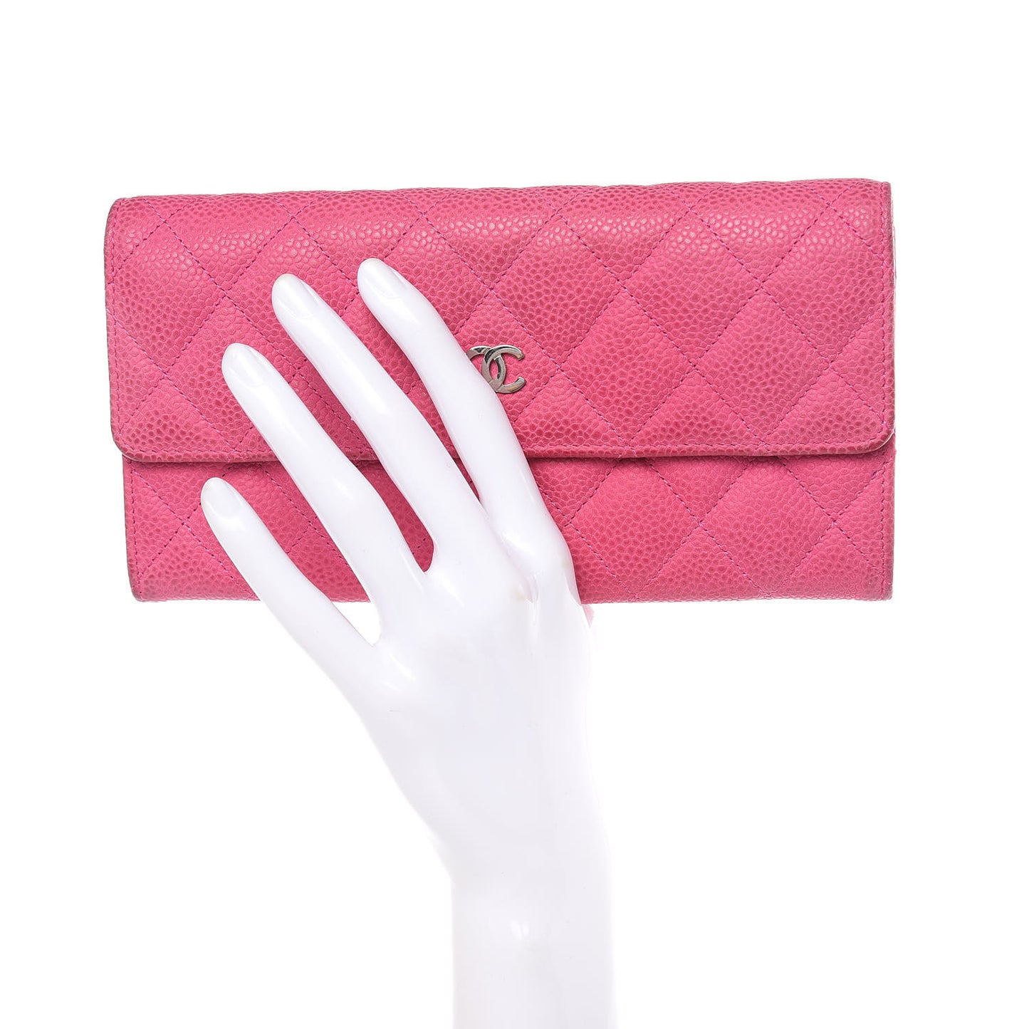 Iridescent Caviar Quilted Large Flap Wallet Pink