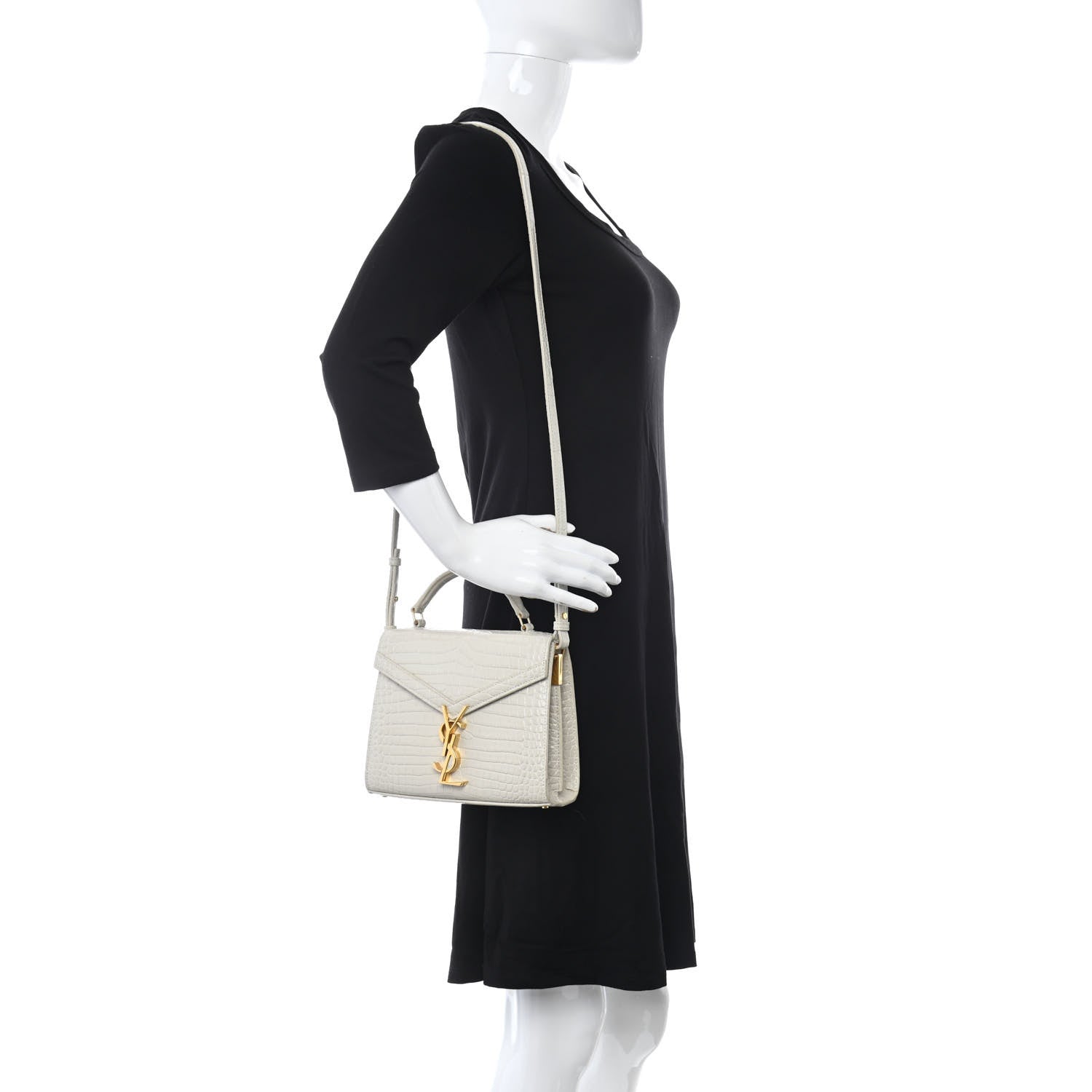 Saint Laurent Crocodile Embossed Mini Classic Monogram Cassandra Top Handle Crema Soft 2 of 8