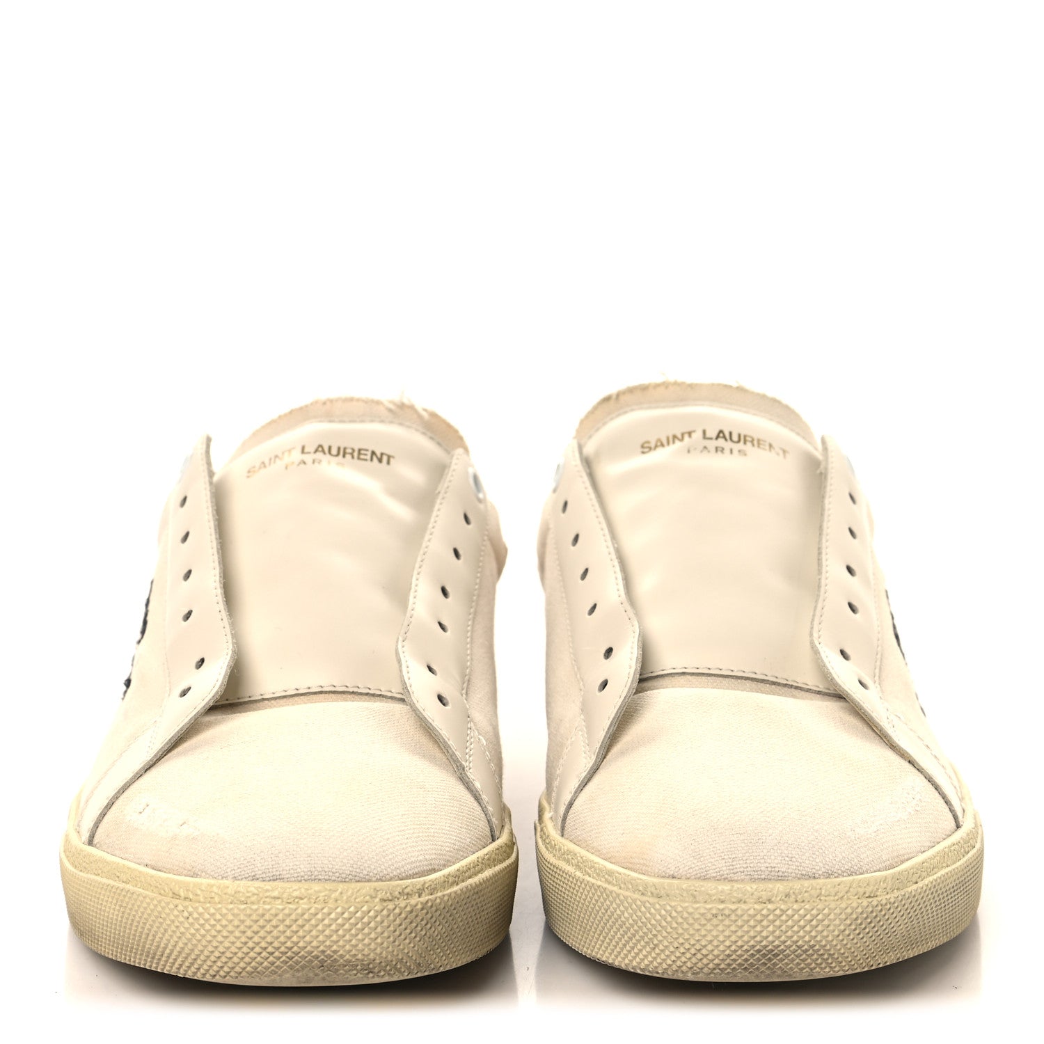 Saint Laurent Distressed Canvas Court Classic Sneakers 42 Panna 3 of 10