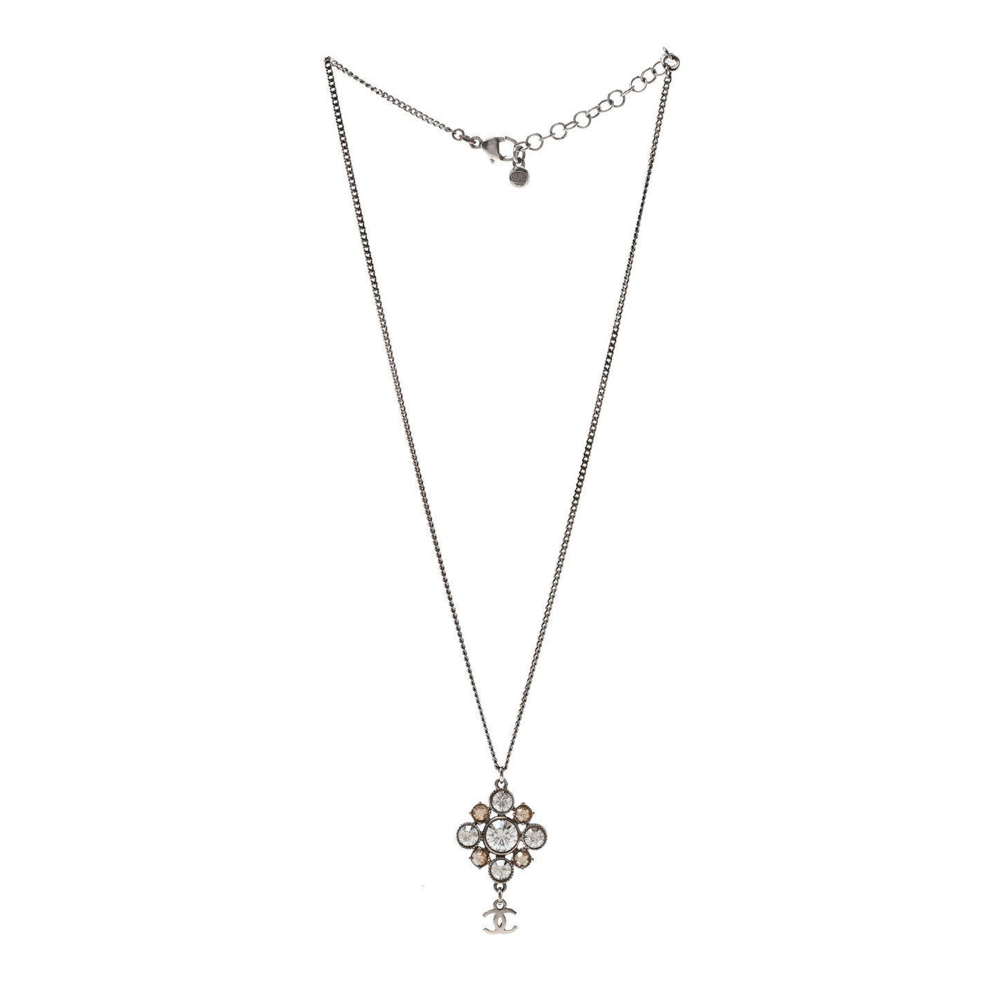 Crystal CC Drop Pendant Necklace Silver