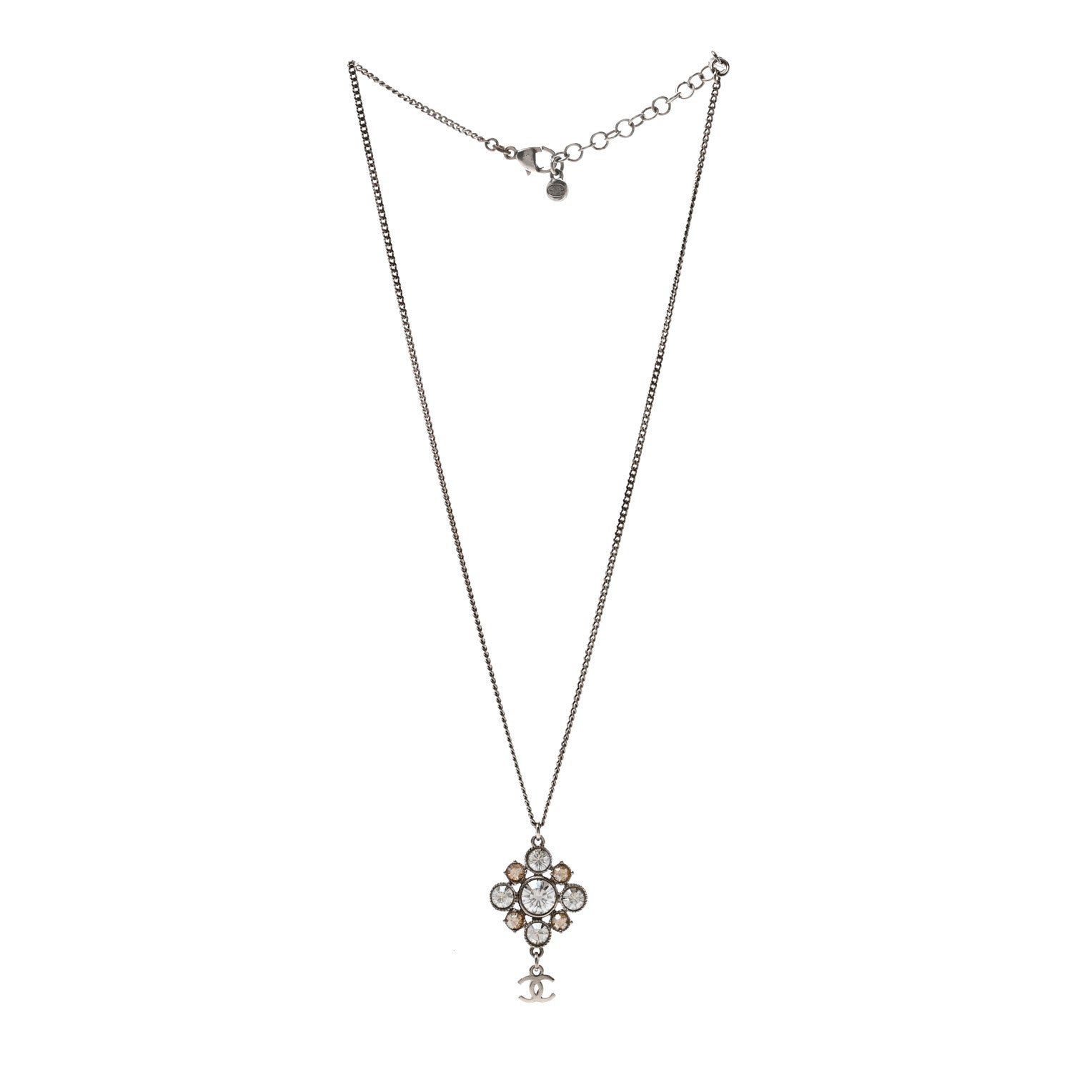 Chanel Crystal CC Drop Pendant Necklace Silver 2 of 3
