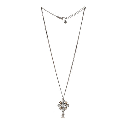 Chanel Crystal CC Drop Pendant Necklace Silver 2 of 3
