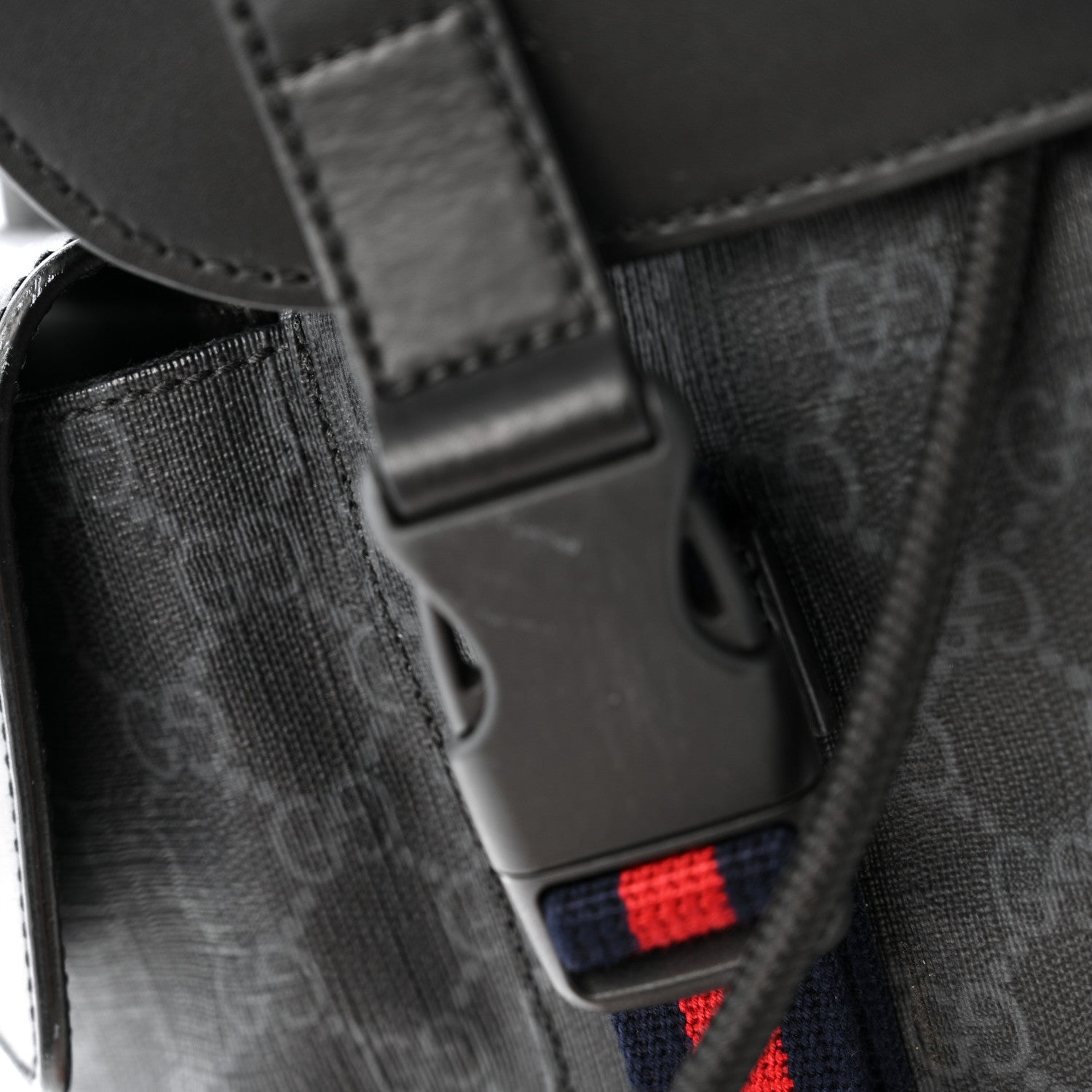 Gucci Soft GG Supreme Monogram Calfskin Web Double Buckle Backpack Black 11 of 16
