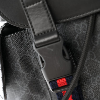 Gucci Soft GG Supreme Monogram Calfskin Web Double Buckle Backpack Black 11 of 16
