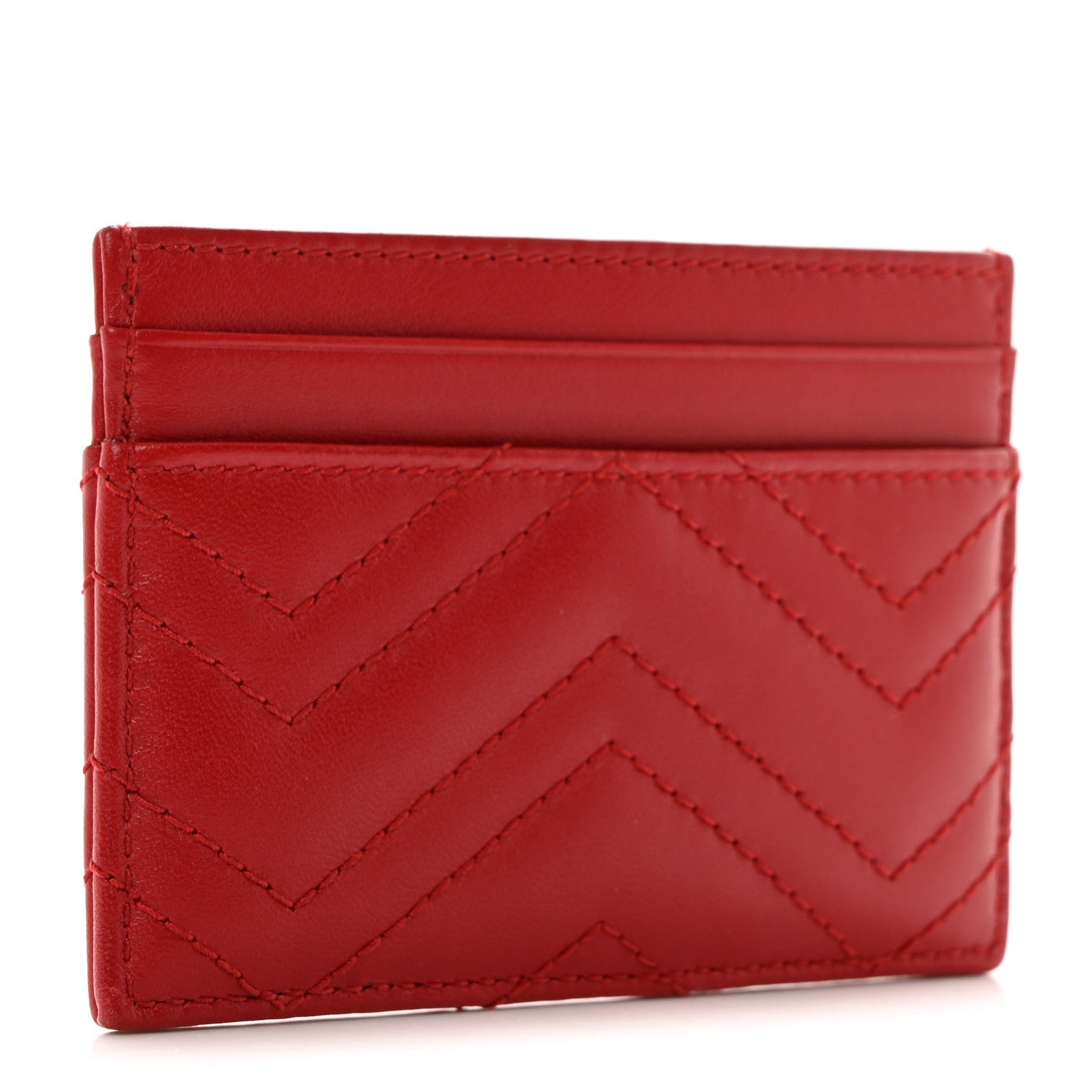 Gucci Calfskin Matelasse GG Marmont Card Holder Hibiscus Red 3 of 6