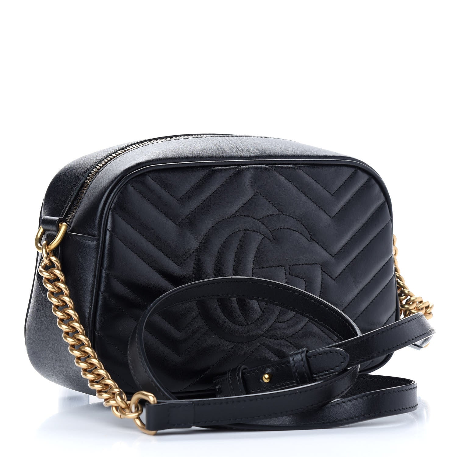 Gucci Calfskin Matelasse Small GG Marmont Chain Shoulder Bag Black 3 of 9