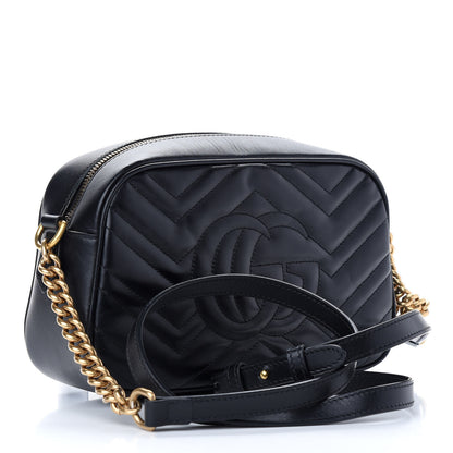 Gucci Calfskin Matelasse Small GG Marmont Chain Shoulder Bag Black 3 of 9