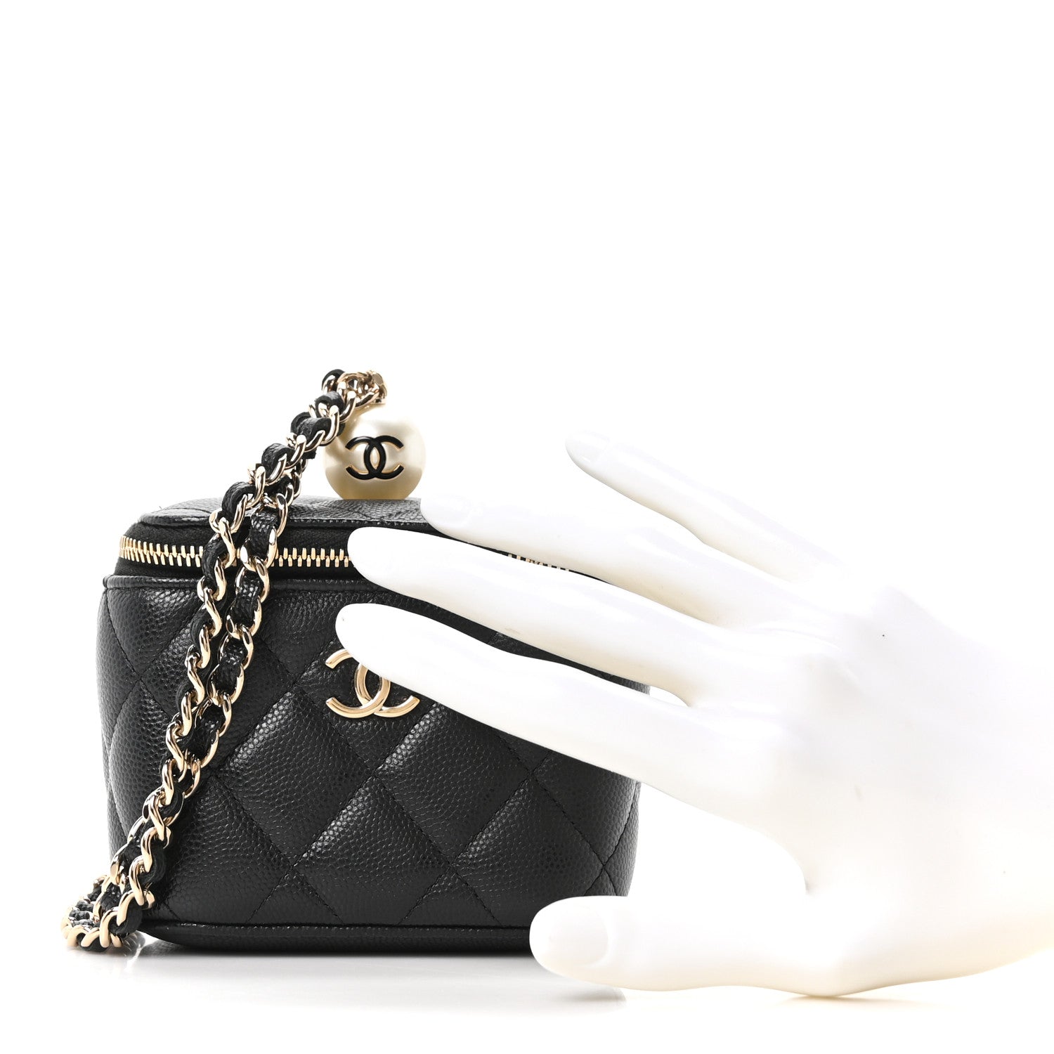 Chanel Caviar Quilted Mini Pearl On Top Vanity Case With Chain Black 2 of 10