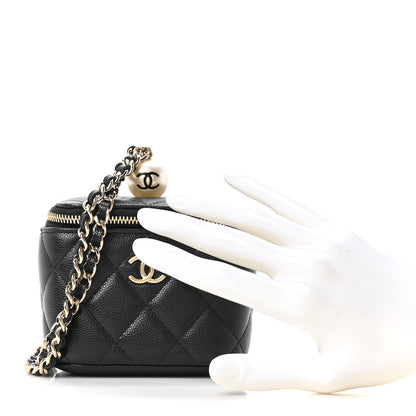 Chanel Caviar Quilted Mini Pearl On Top Vanity Case With Chain Black 2 of 10