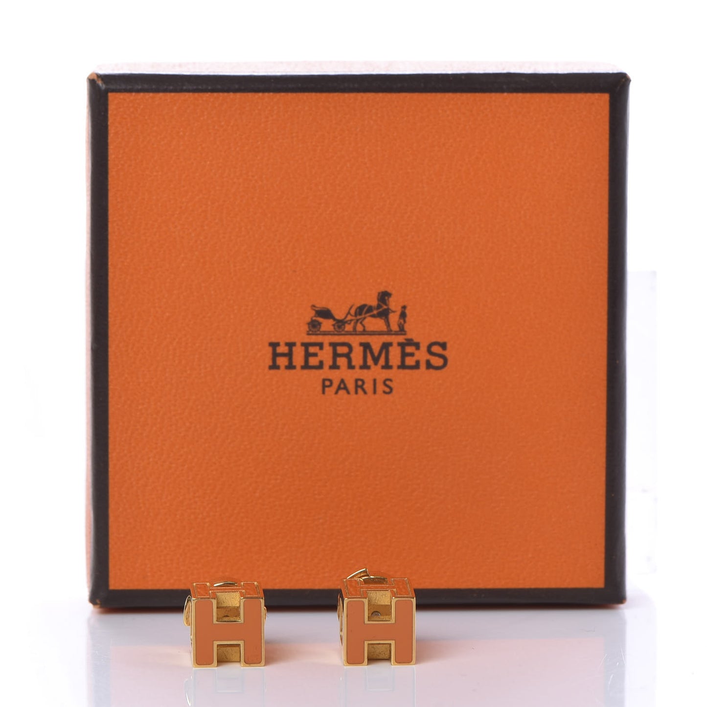 Gold Lacquered Cage d'H Earrings Orange