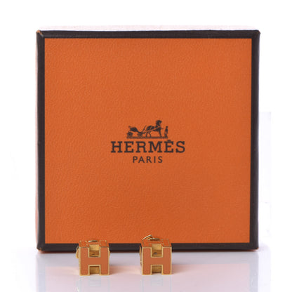 Hermes Gold Lacquered Cage d'H Earrings Orange 5 of 5