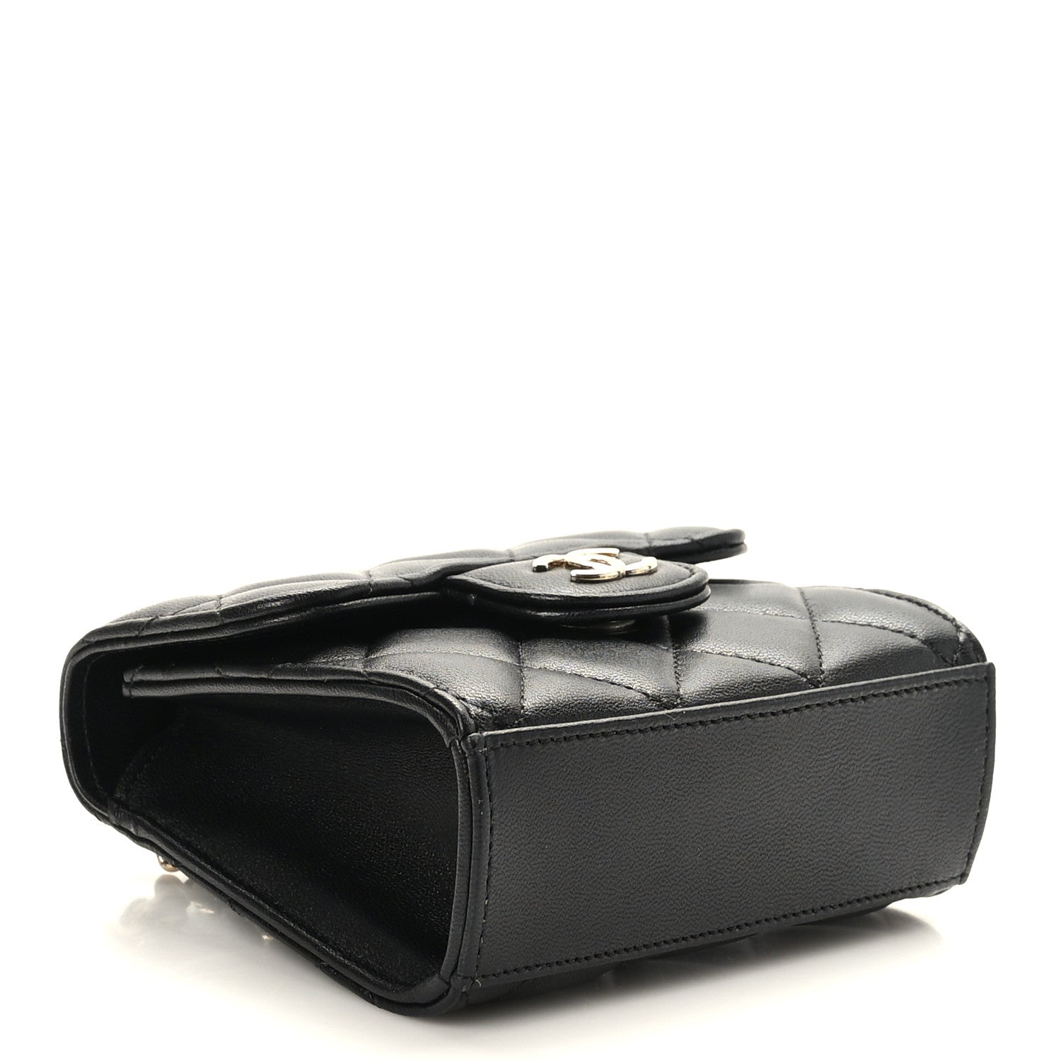 Chanel Lambskin Quilted Top Handle Flap Clutch With Chain Black 4 of 9