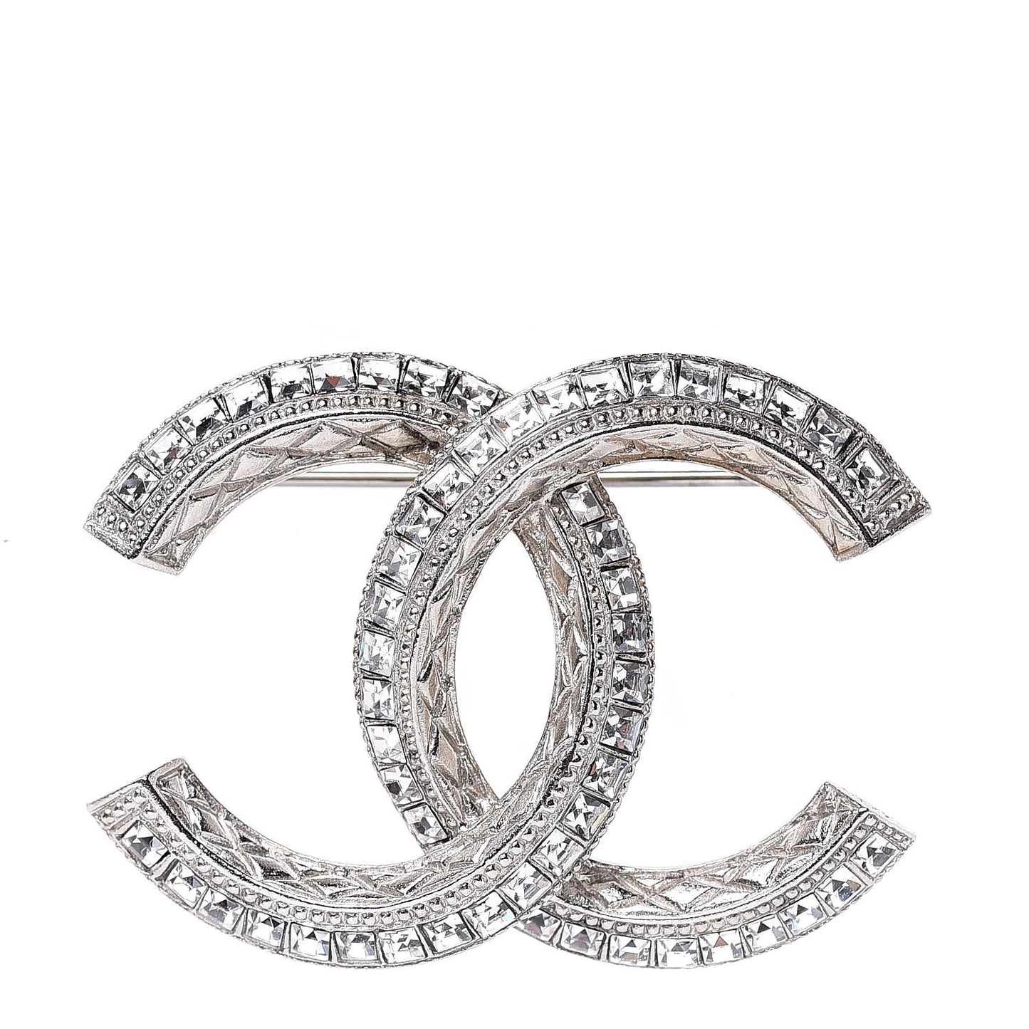 Baguette Crystal CC Brooch Silver
