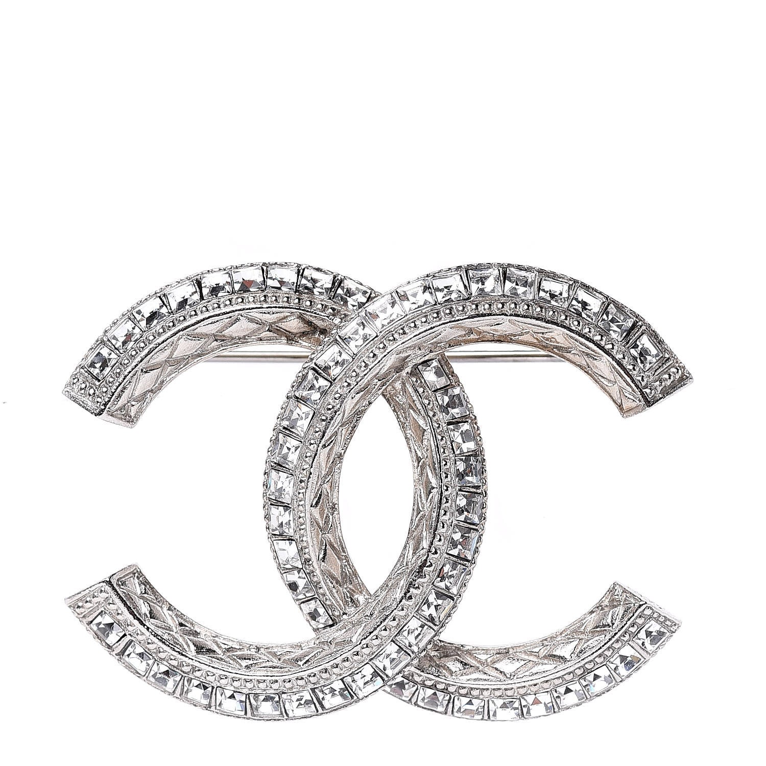 Chanel Baguette Crystal CC Brooch Silver 1 of 6