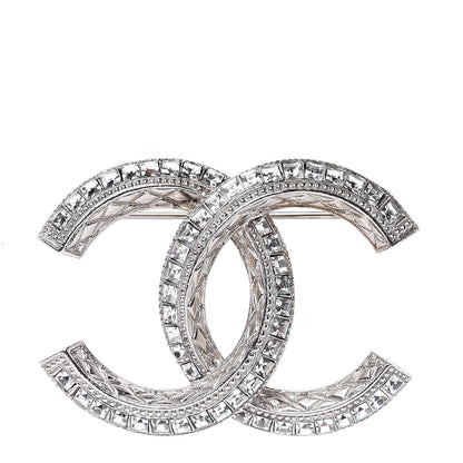 Chanel Baguette Crystal CC Brooch Silver 1 of 6