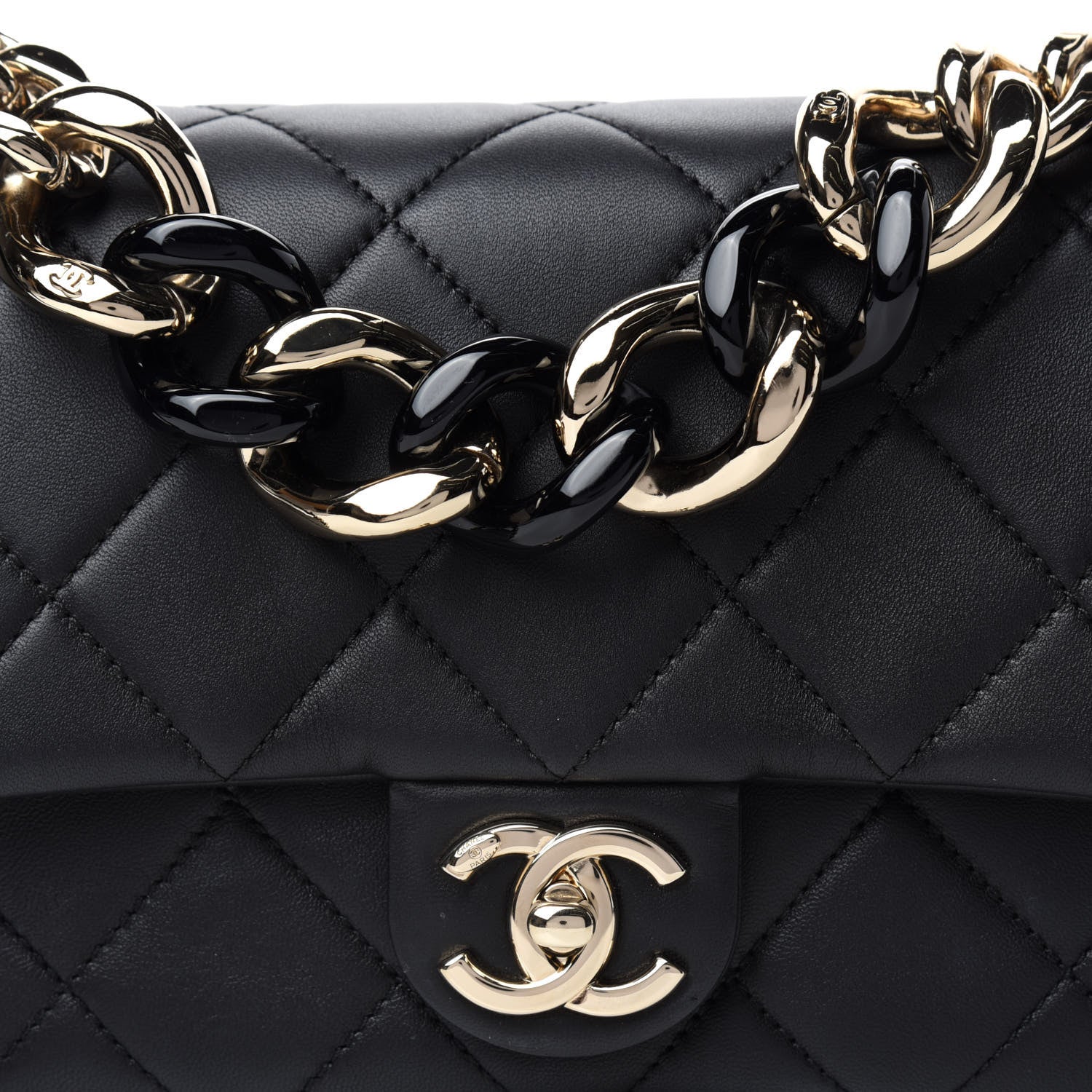 Chanel Lambskin Quilted Resin Bi-Color Chain Flap Bag Black 10 of 11