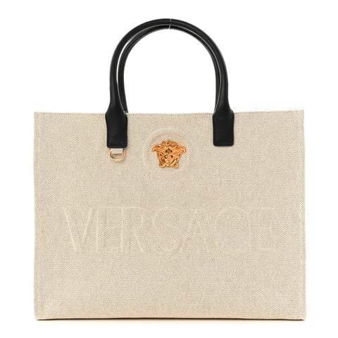 Canvas Calfskin Large La Medusa Tote Bag Beige