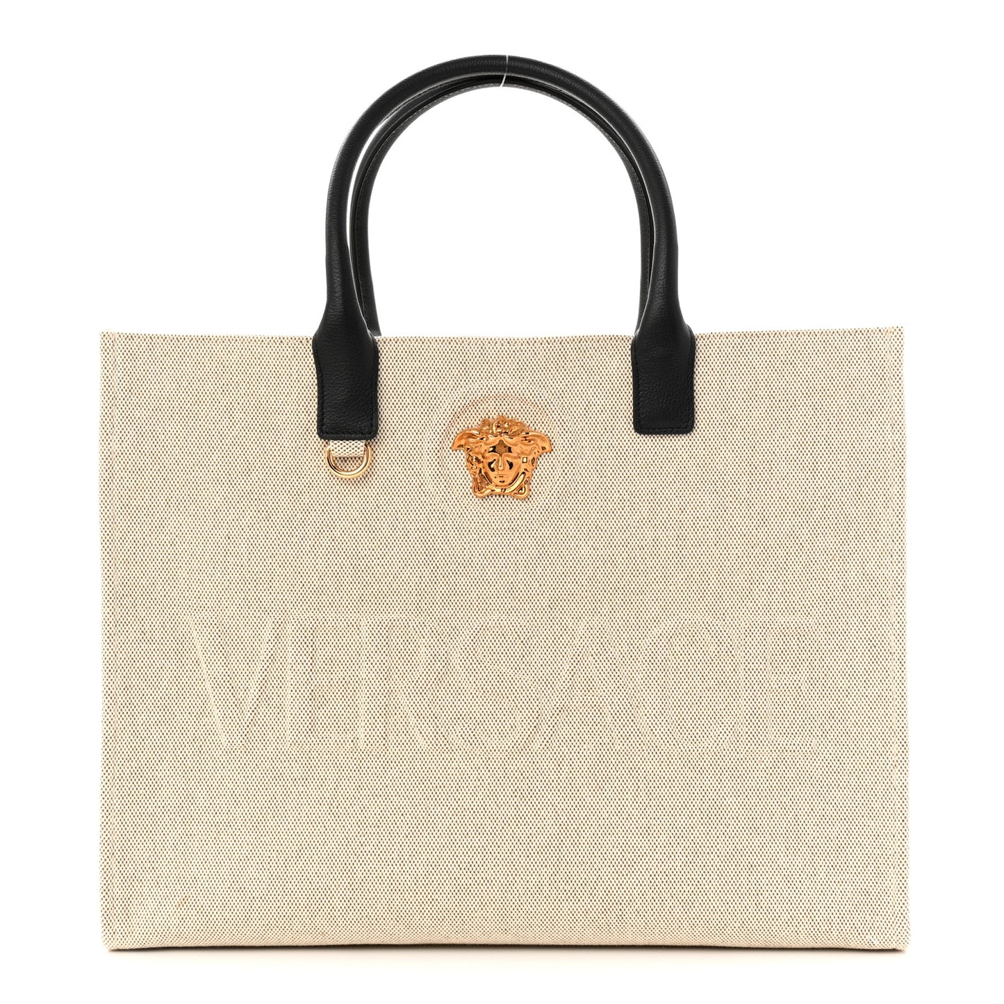Canvas Calfskin Large La Medusa Tote Bag Beige