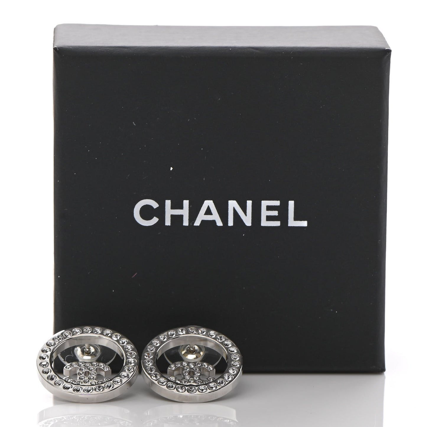 Crystal CC Round Earrings Silver