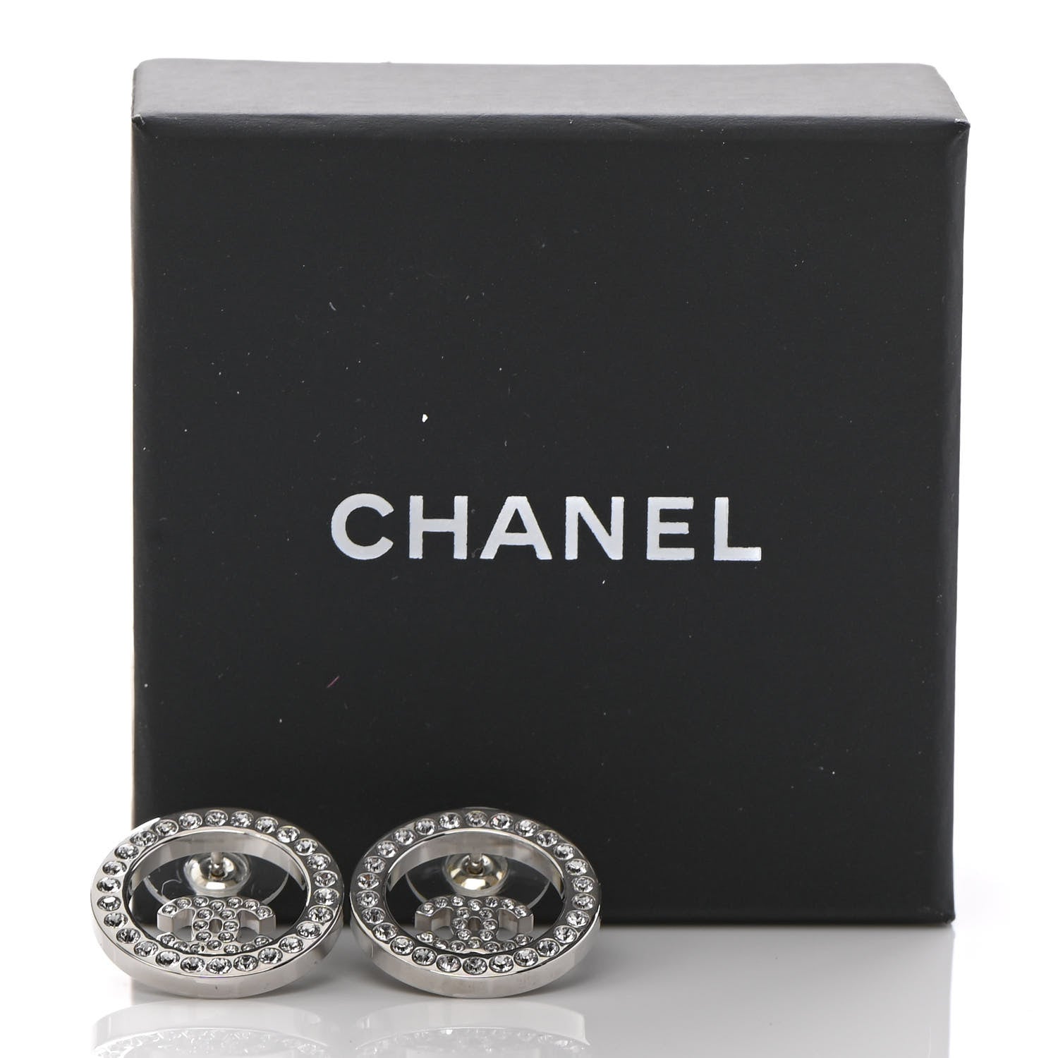 Chanel Crystal CC Round Earrings Silver 5 of 5