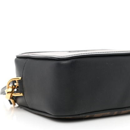 Fendi Glazed Fabric Vitello Century FF 1974 Stamp Patch Mini Camera Case Mogano Panna Black 9 of 10