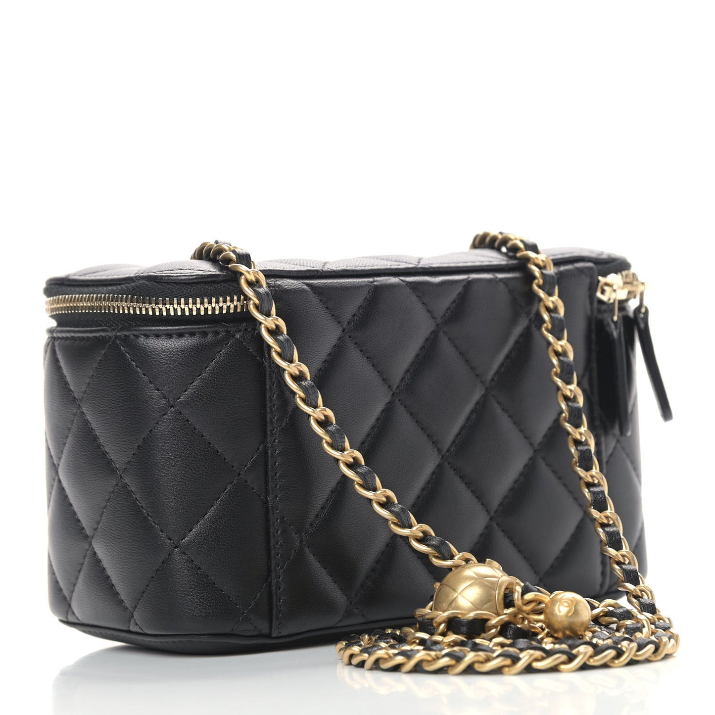 Lambskin Quilted Pearl Crush Small Vanity Case With Chain Black