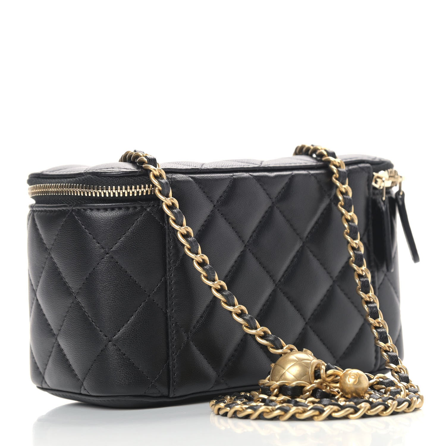 Chanel Lambskin Quilted Pearl Crush Small Vanity Case With Chain Black 3 of 9