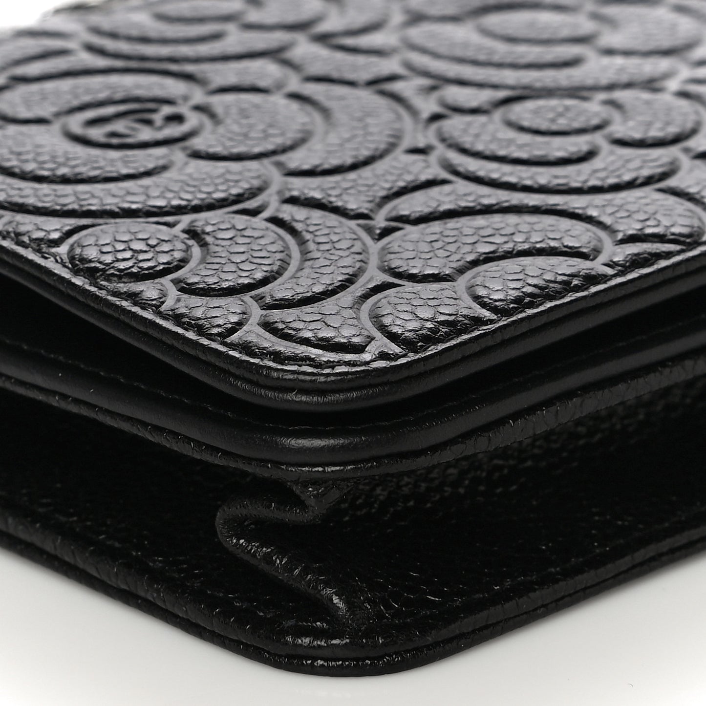 Caviar Camellia Embossed Wallet On Chain WOC Black