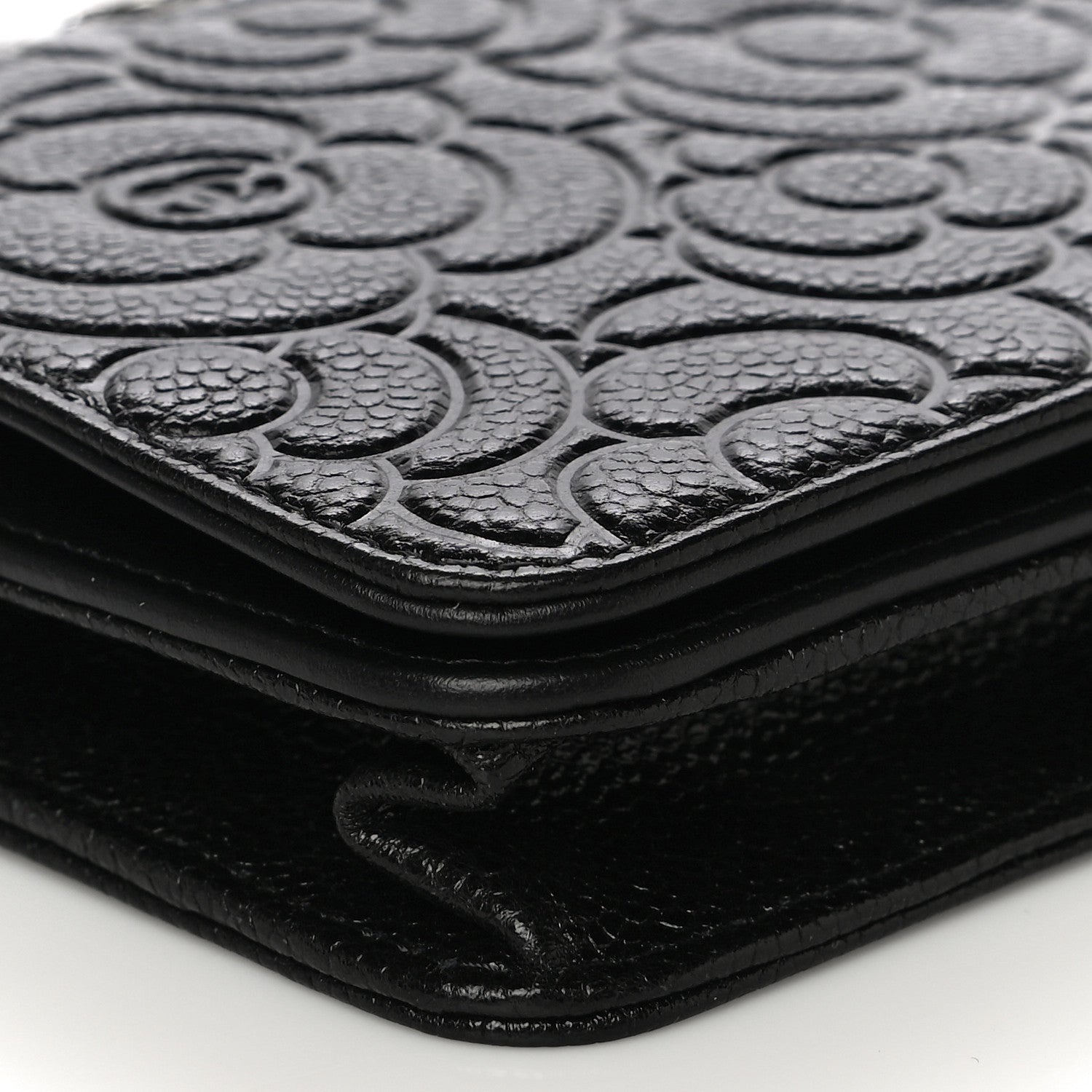 Chanel Caviar Camellia Embossed Wallet On Chain WOC Black 17 of 23