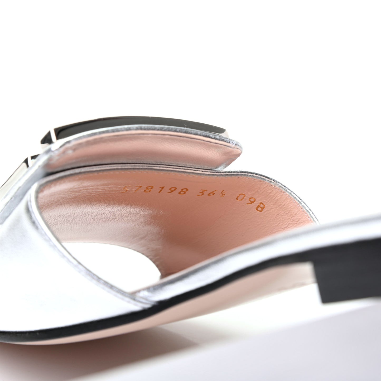 Metallic Nappa Crystal Square G Madelyn Slide Sandals 36.5 Silver