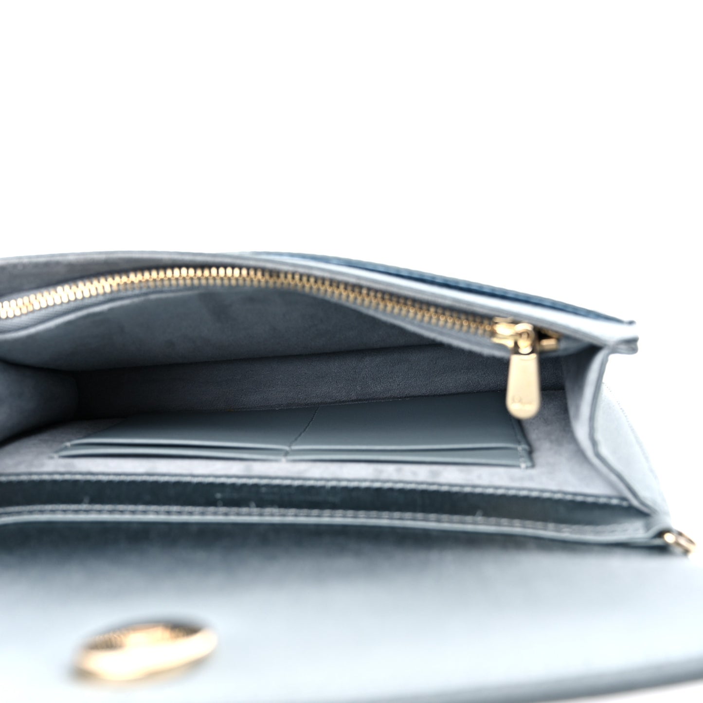 Satin Diorama Wallet on Chain Pouch Blue Gray