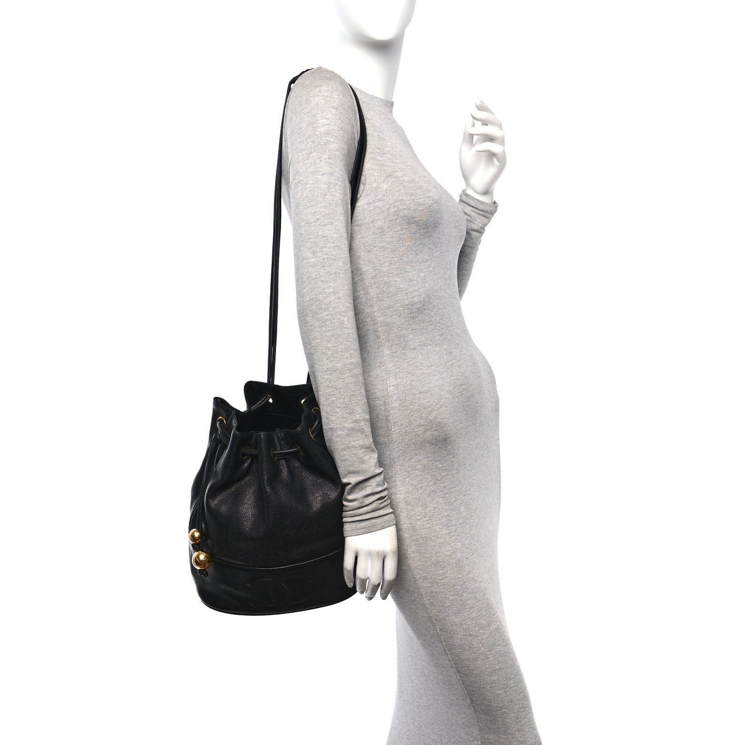 Chanel Caviar CC Drawstring Shoulder Bag Black 2 of 19