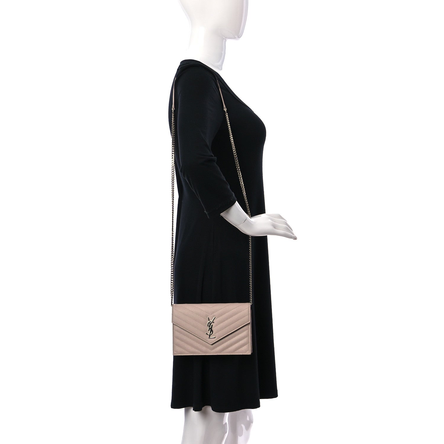 Saint Laurent Grain De Poudre Matelasse Chevron Monogram Envelope Chain Wallet Pale Pink 2 of 9