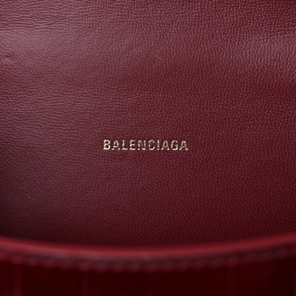 Balenciaga Shiny Calfskin Crocodile Embossed Hourglass Top Handle Bag XS Dark Red 5 of 8