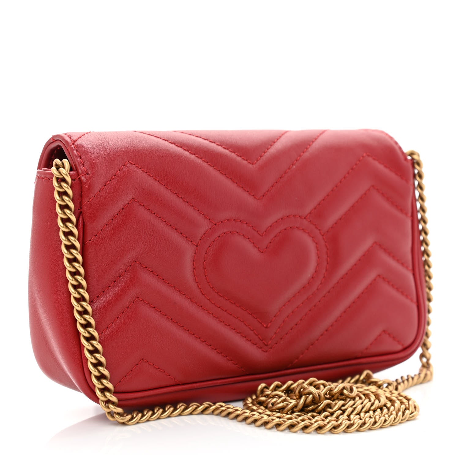 Gucci Calfskin Matelasse Super Mini GG Marmont Shoulder Bag Hibiscus Red 3 of 12