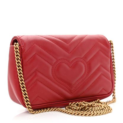 Gucci Calfskin Matelasse Super Mini GG Marmont Shoulder Bag Hibiscus Red 3 of 12