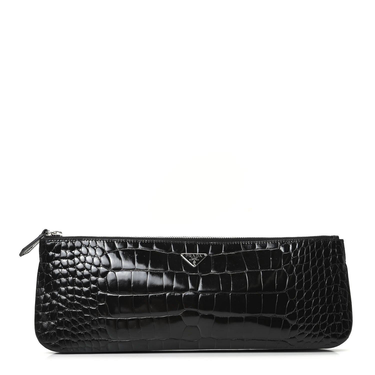 Prada Calfskin Crocodile Embossed Long Clutch Black 1 of 7