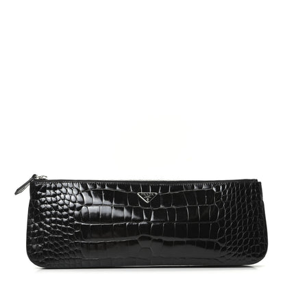 Prada Calfskin Crocodile Embossed Long Clutch Black 1 of 7