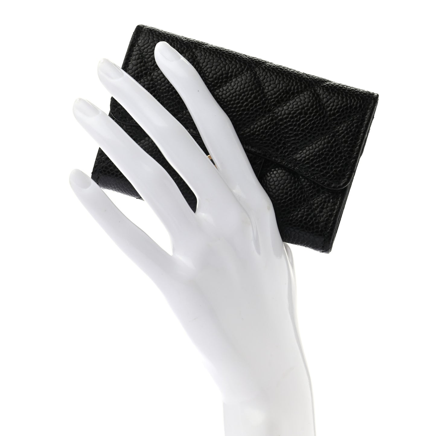 Caviar Quilted Flap Card Holder Wallet Black