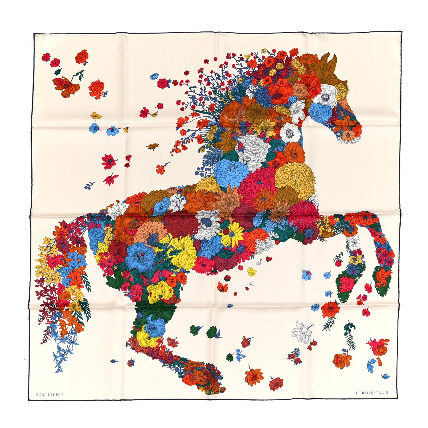 Hermes Silk Robe Legere Scarf 90 Creme Bleu Multicolor 1 of 6