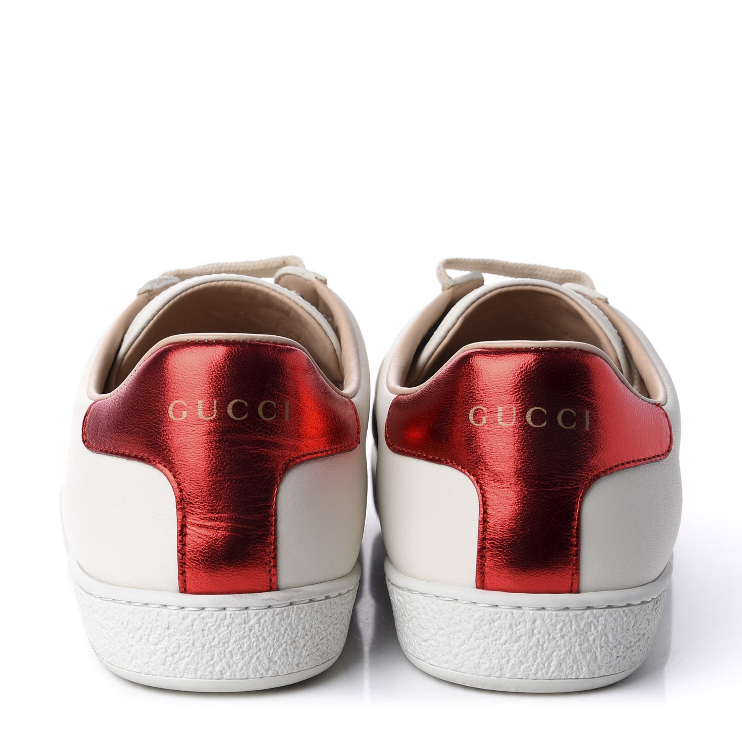 Calfskin Stripe Womens New Ace Sneakers 37.5 New Mystic White Ecru Red Flame