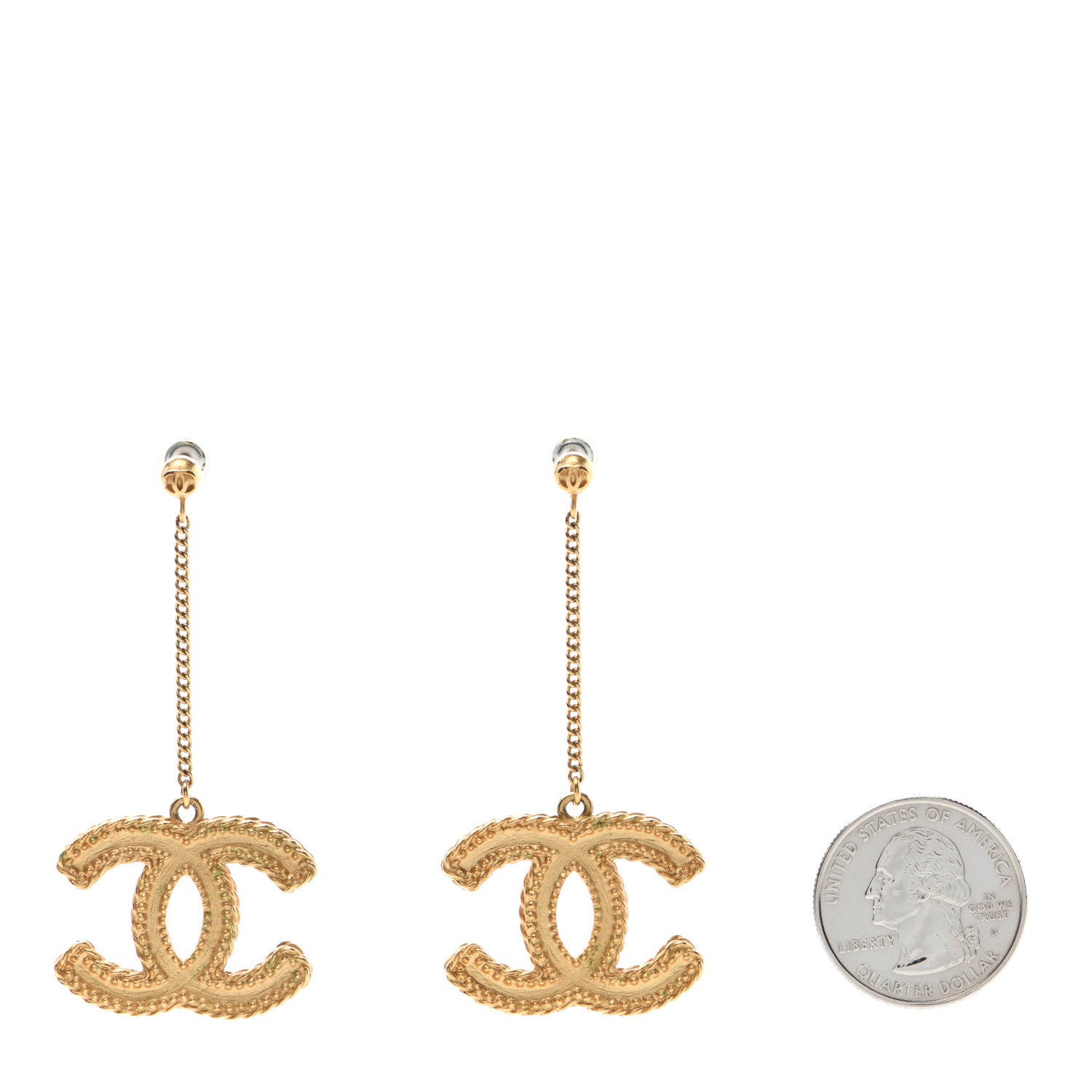 Chanel CC Drop Earrings Matte Gold 2 of 4