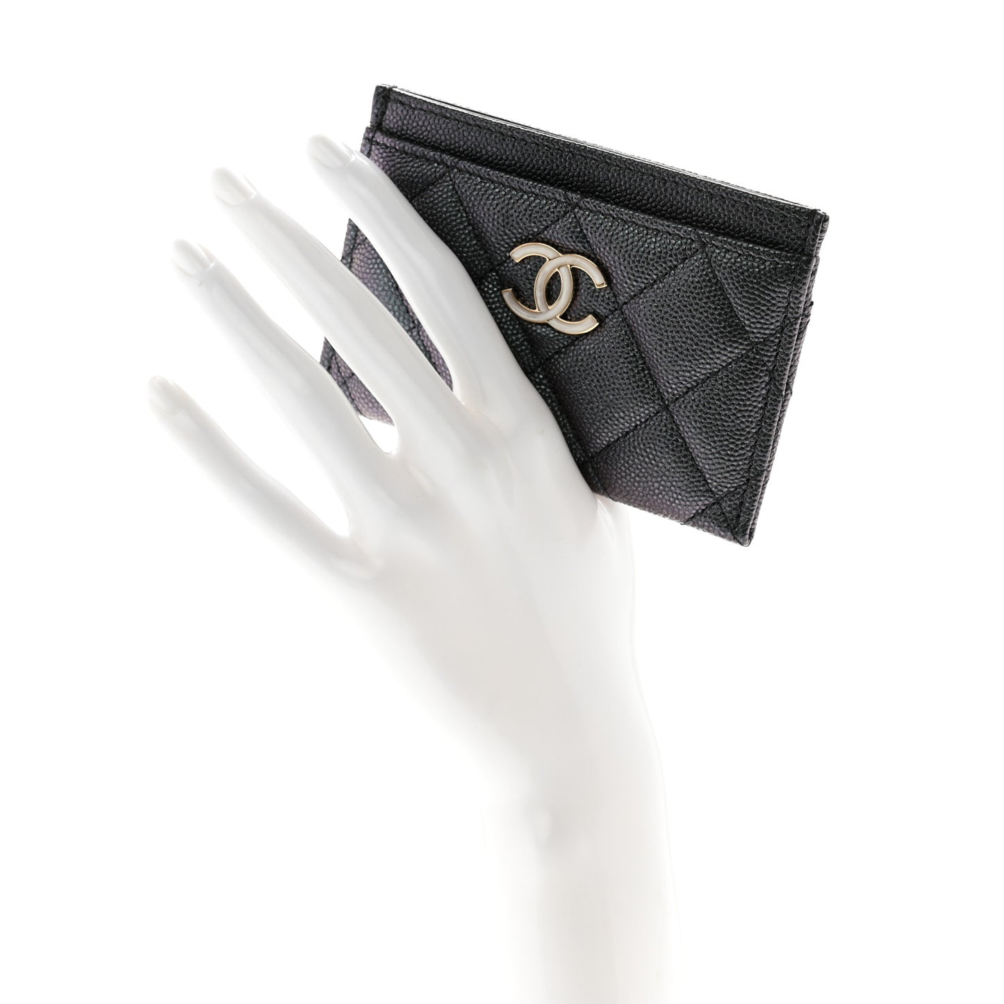 Iridescent Caviar Quilted Card Holder Black