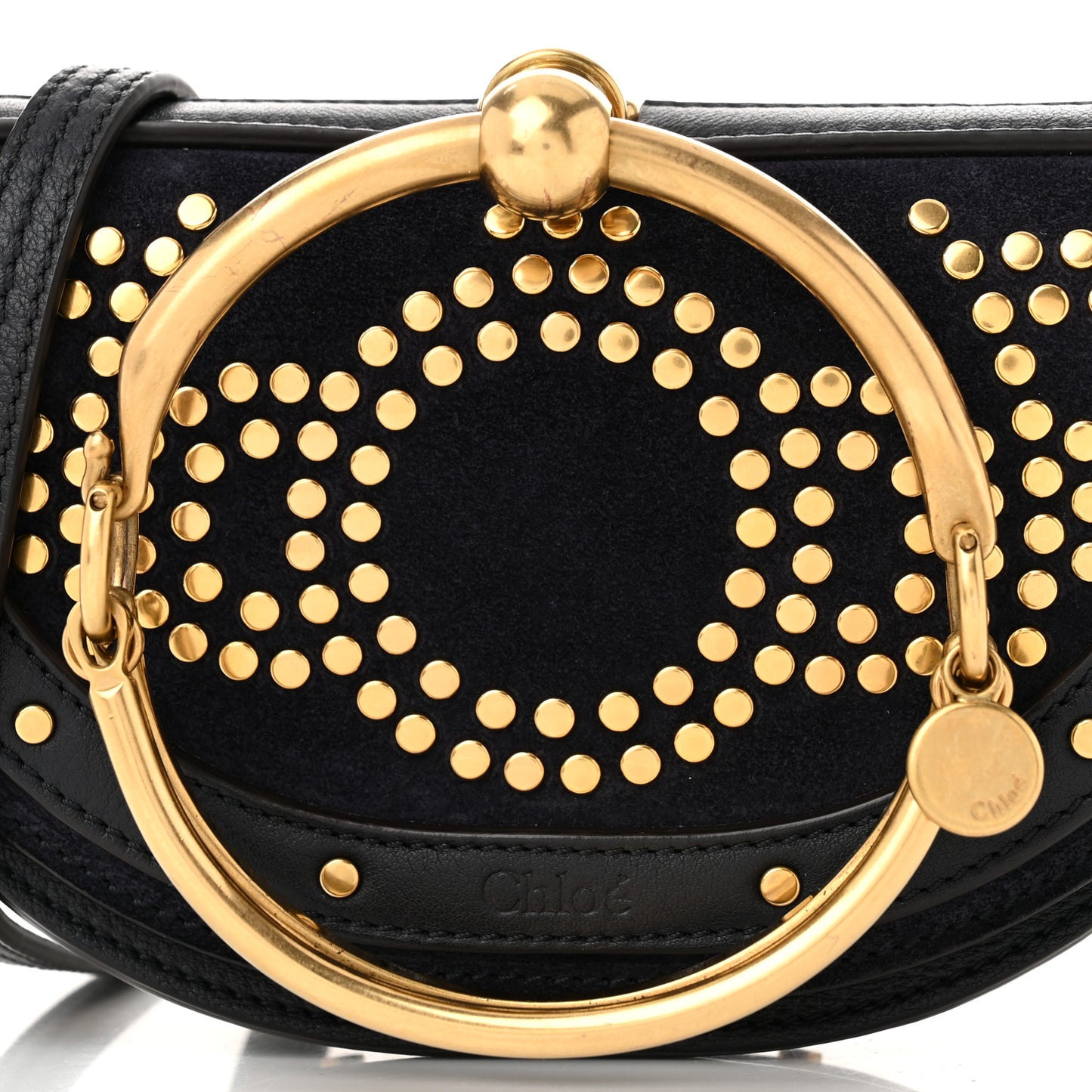 Suede Calfskin Constellation Studded Small Nile Bracelet Minaudiere Bag Full Blue