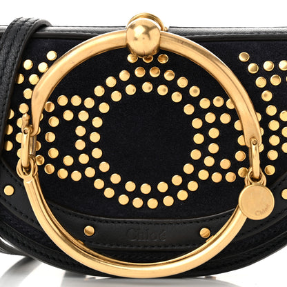 Chloe Suede Calfskin Constellation Studded Small Nile Bracelet Minaudiere Bag Full Blue 7 of 9