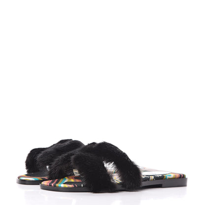 Hermes Mink Fur Oran Sandals 36 Black 3 of 9