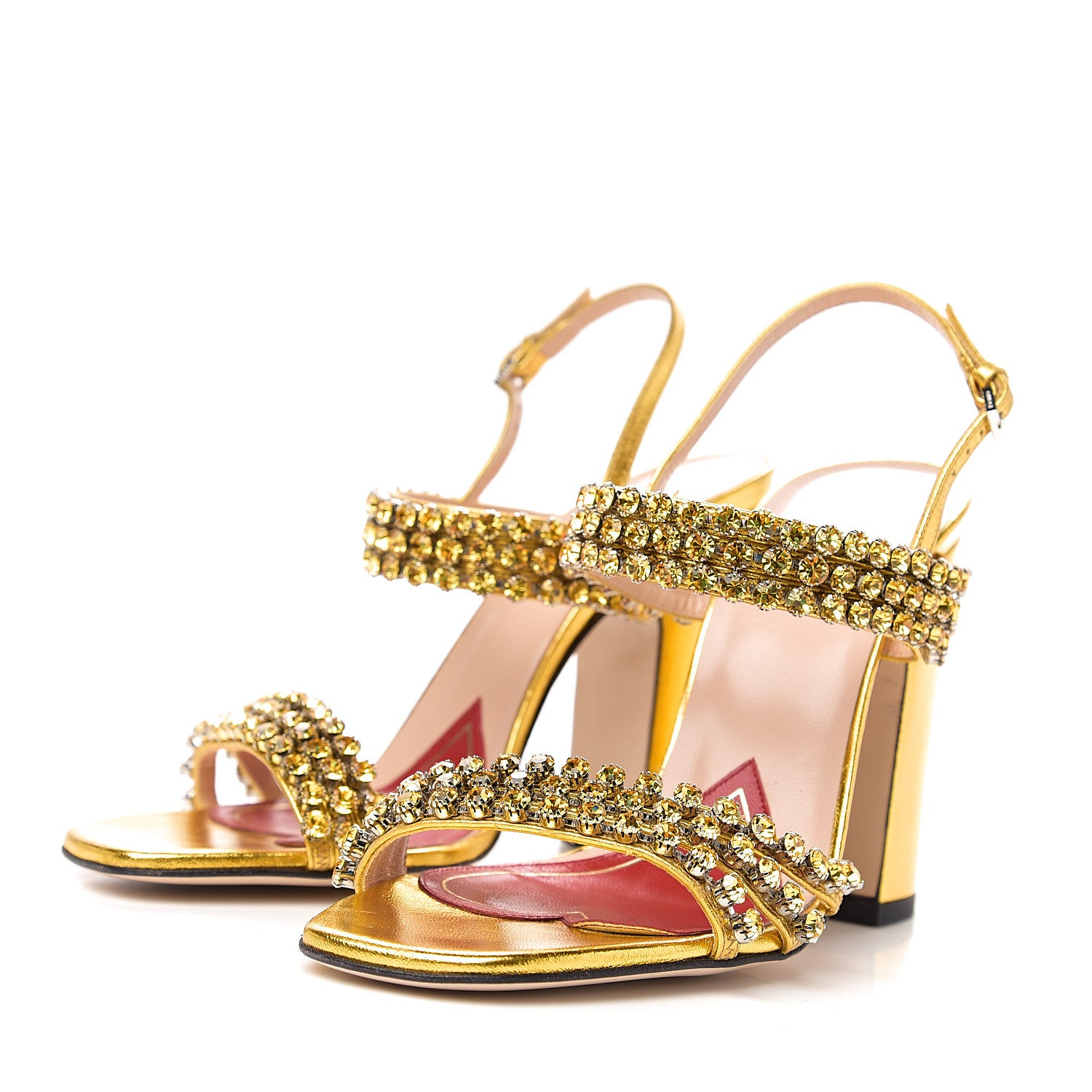 Gucci Nappa Silk Crystal Bertie High Heel Sandals 36.5 Gold 3 of 10