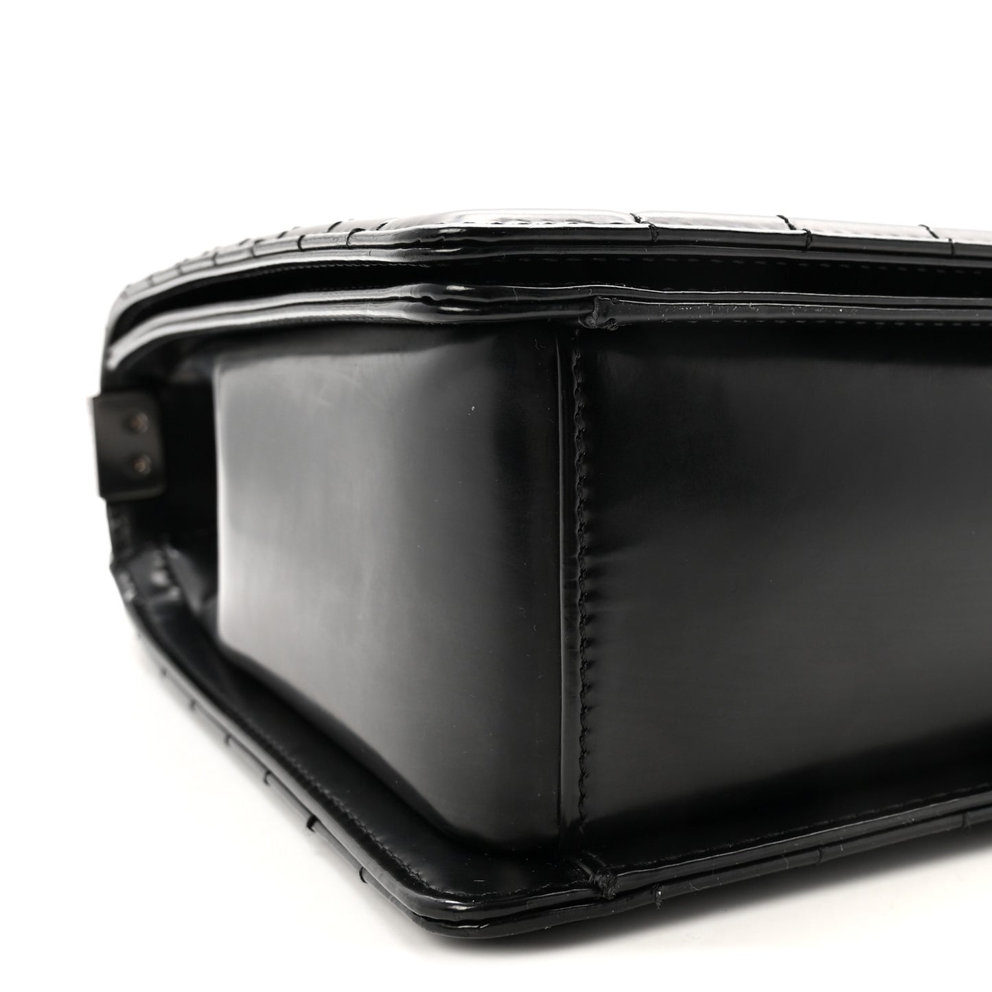 Glazed Calfskin Large Boy Flap Black